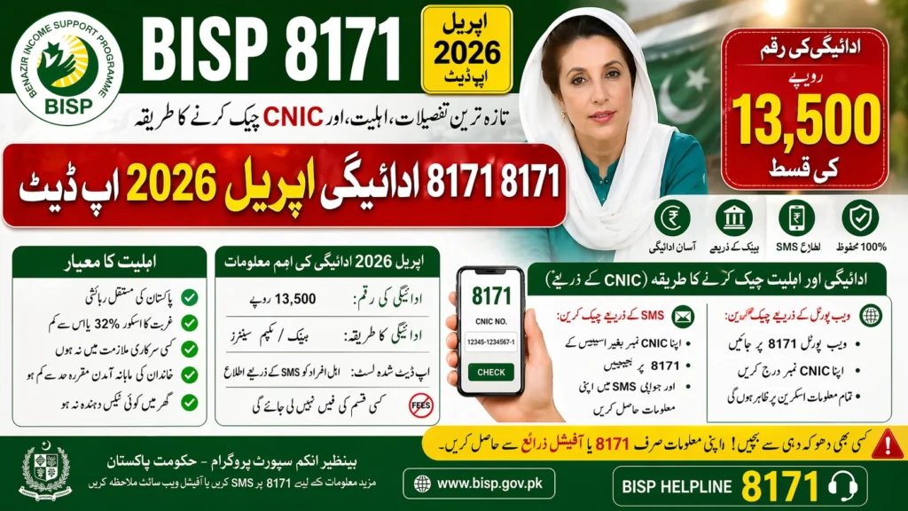 BISP 8171 Payment April 2026 Update: Latest Details on Rs. 13,500 Installment, Eligibility, and CNIC Check