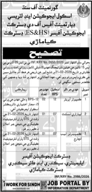 School Education & Literacy Department Sindh Jobs 2026
