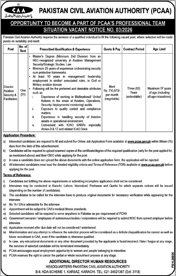 Pakistan Civil Aviation Authority PCAA Jobs 2026