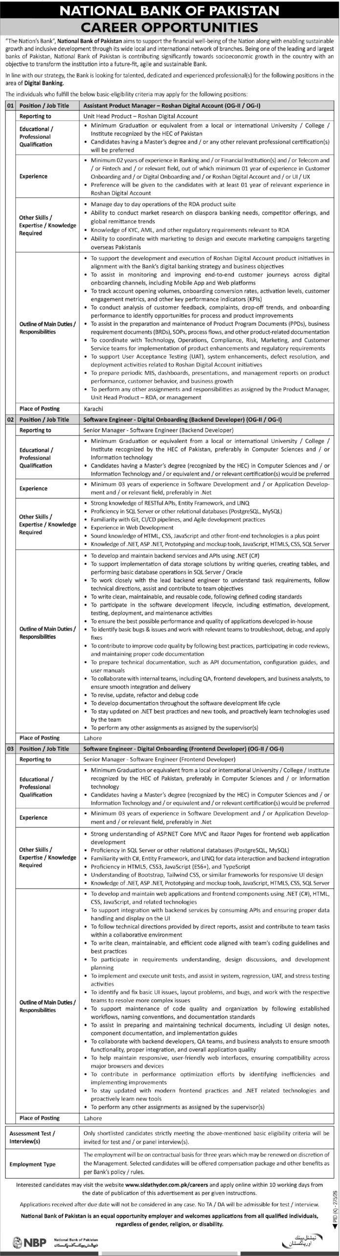 National Bank of Pakistan Digital Banking Jobs 2026