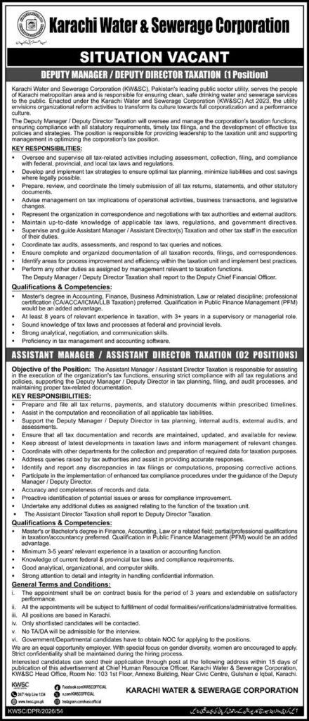 Karachi Water & Sewerage Corporation KW&SC Jobs 2026