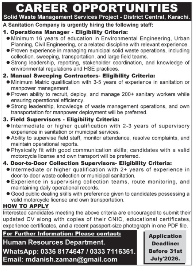 Solid Waste Management Services Project Jobs 2026 