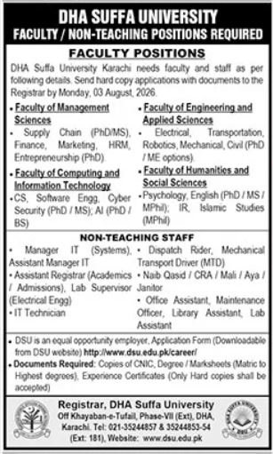 DHA Suffa University Jobs 2026 Apply now