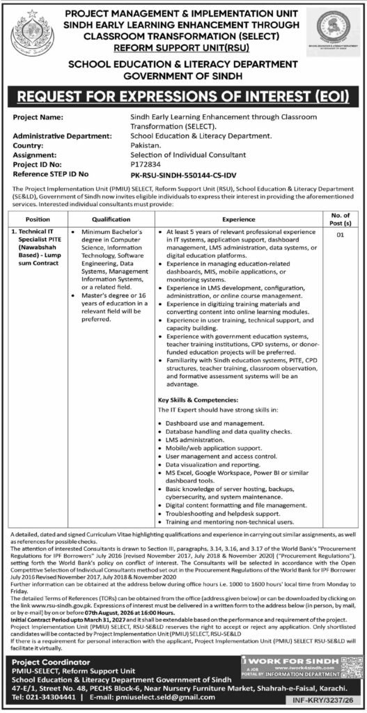 Sindh Early Learning Enhancement SELECT Jobs Announces 2026