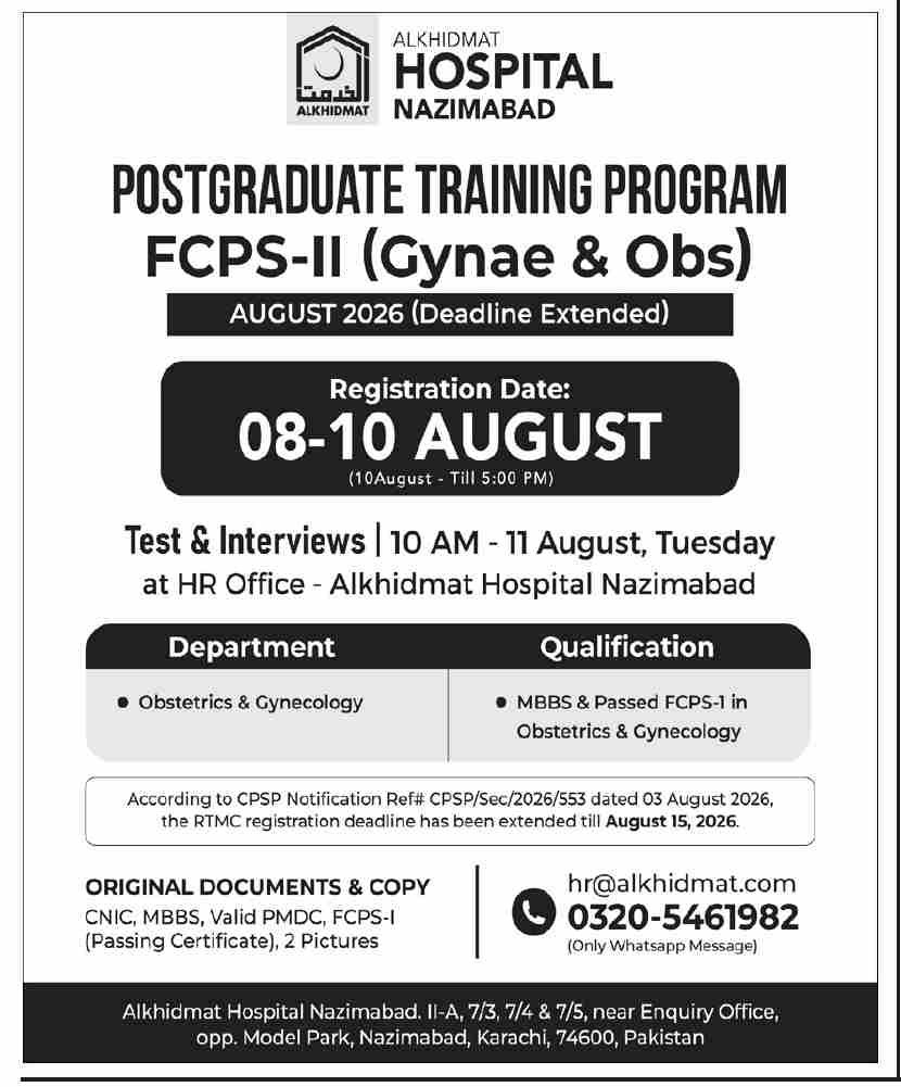 Al Khidmat Hospital Medical Posts 2026