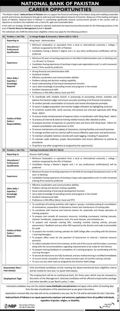 Latest National Bank of Pakistan NBP Bank Jobs 2026