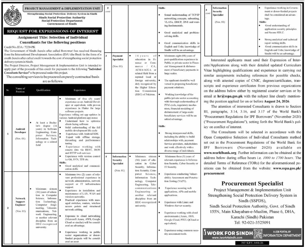 Latest Sindh Social Protection Authority SSPA Jobs 2026