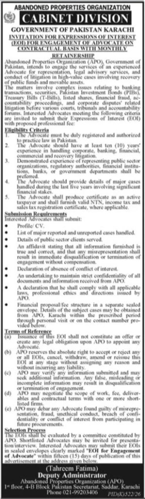 Cabinet Division Advocate Jobs 2026