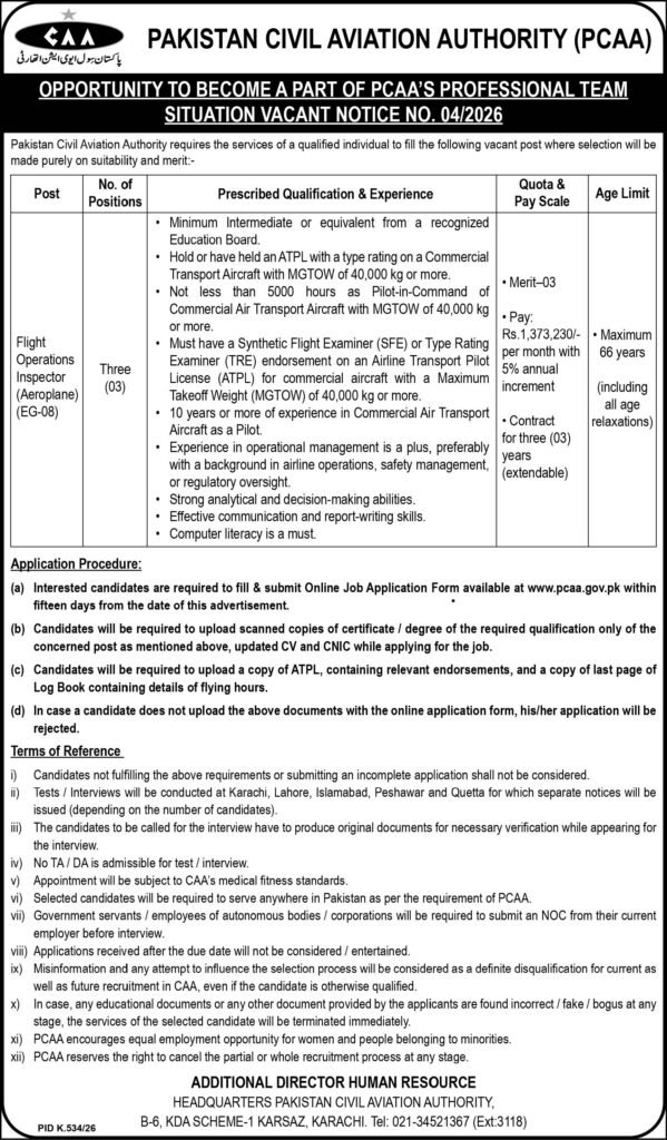 Pakistan Civil Aviation Authority Jobs 2026 Karachi