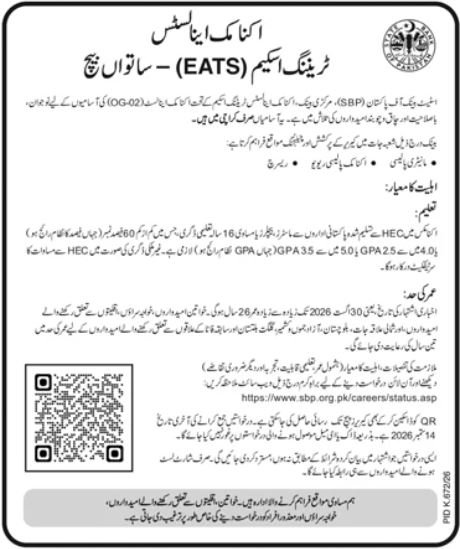 State Bank of Pakistan SBP Training Scheme Jobs 2026