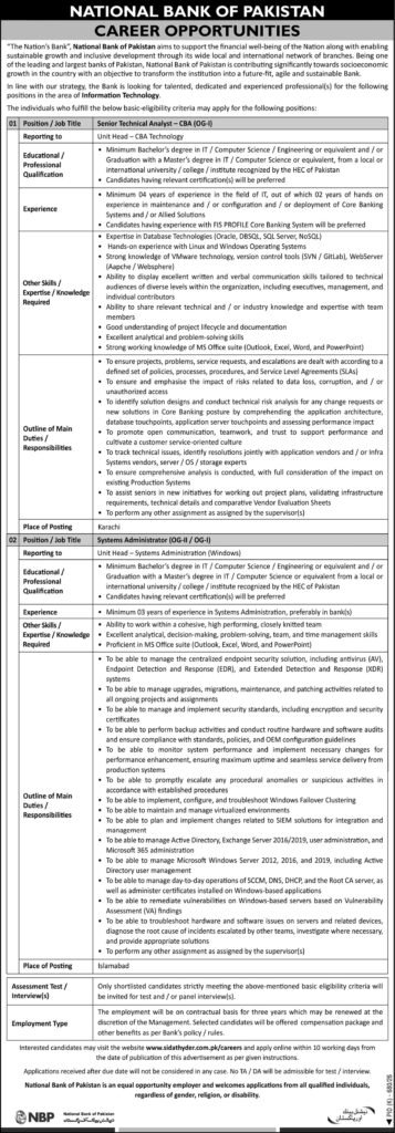 National Bank of Pakistan NBP Jobs 2026