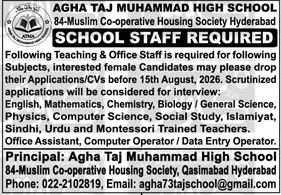 Agha Taj Muhammad High School Jobs in Hyderabad 2026