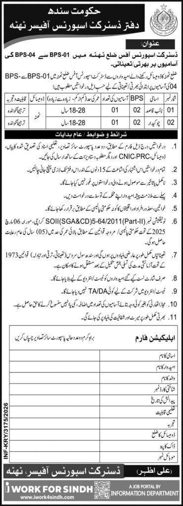 District Sports Officer Thatta Jobs 2026 Garde 01 to 04