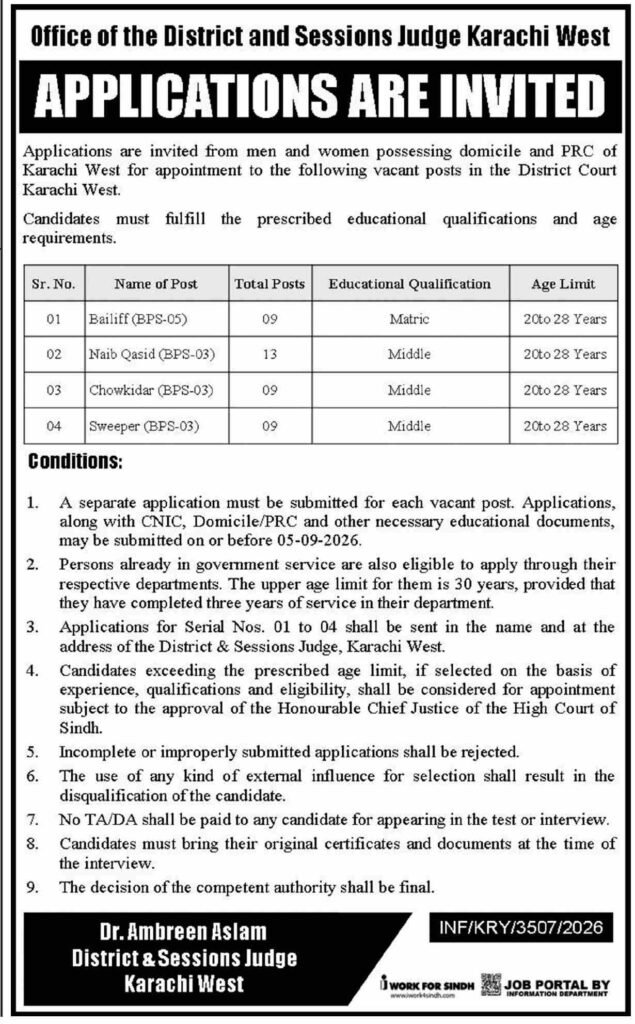 District and Session Court 1 to 5 Grade Jobs 2026