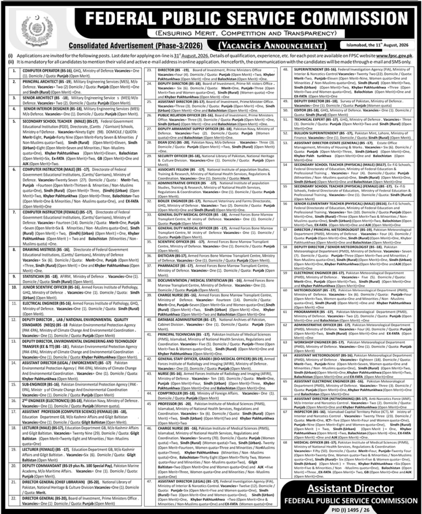 Federal Public Service Commission FPSC Jobs 2026 Today