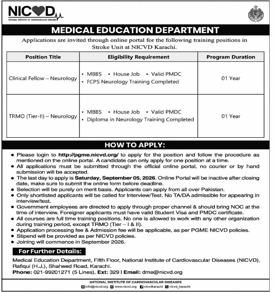 Jobs at National Institute of Cardiovascular Diseases NICVD 2026