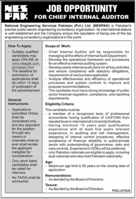 National Engineering Services Pakistan NESPAK Career Positions