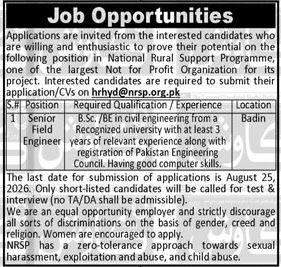 National Rural Support Programme NRSP Jobs in Badin 2026