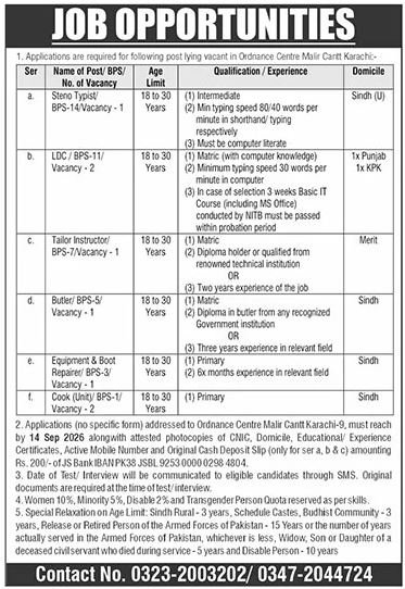 Ordnance Center Karachi Jobs 2026 Sunday Newspaper