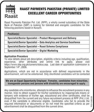 Raast Payments Pakistan Career Jobs 2026 Sunday Newspaper