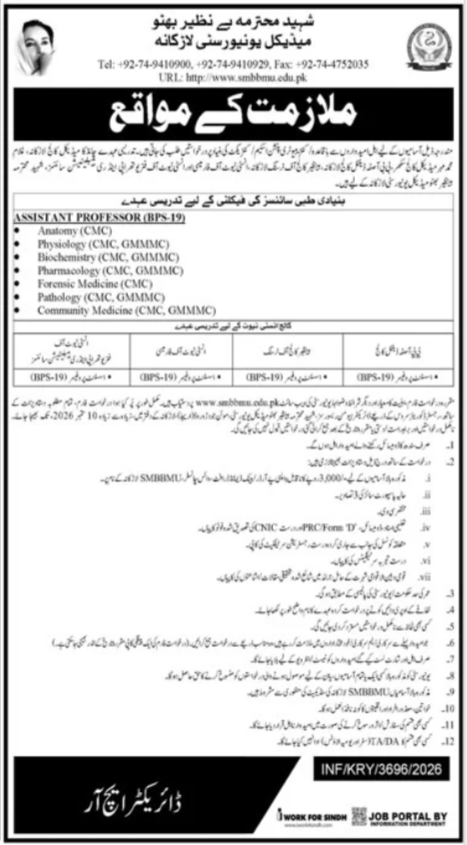 Shaheed Mohtarma Benazir Bhutto Medical University Jobs in Larkana