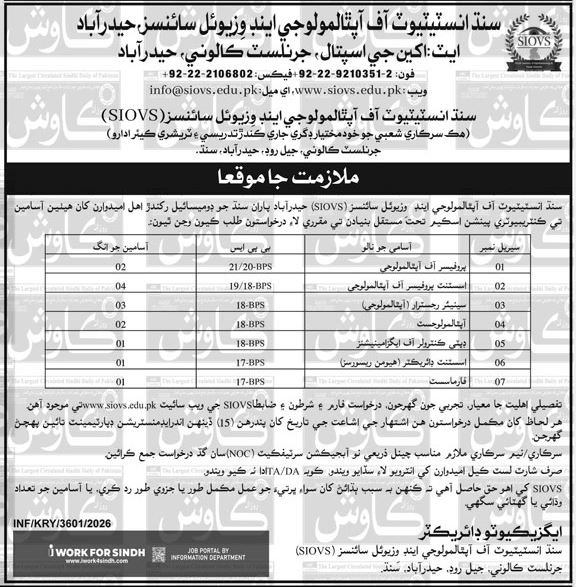 Sindh Institute Of Ophthalmology Jobs in Hyderabad 2026