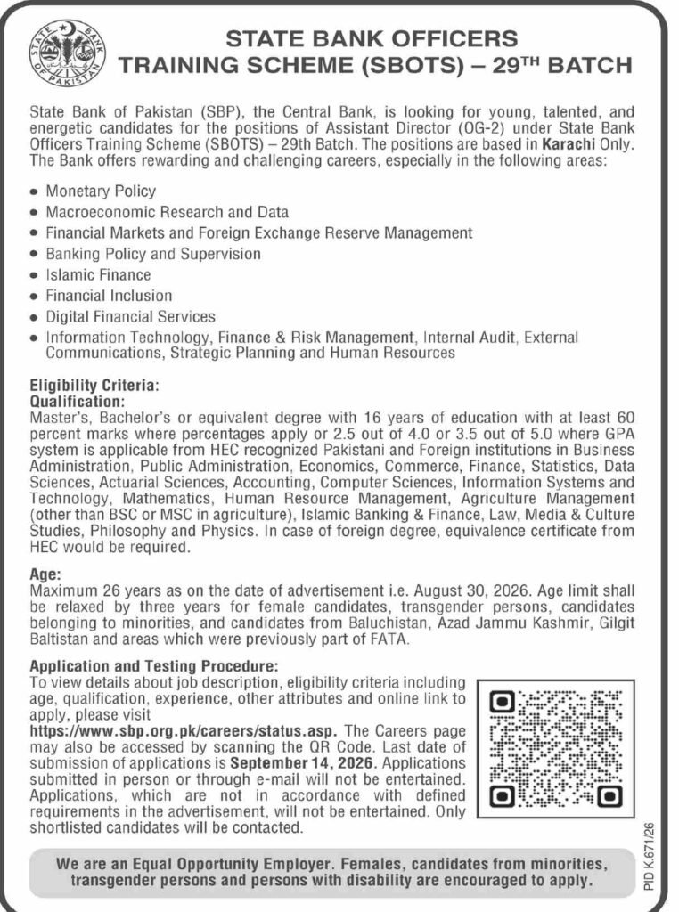 State Bank Of Pakistan SBP Jobs 2026 Today