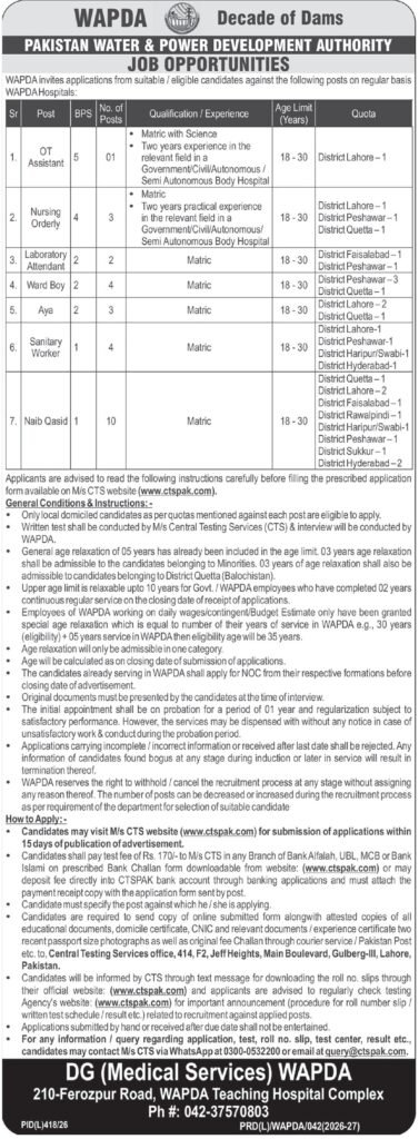Water and Power Development Authority WAPDA Sindh Jobs