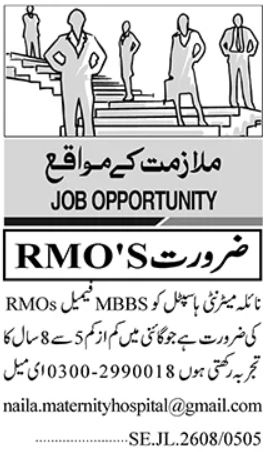 Naila Maternity & General Hospital Karachi Jobs 2026