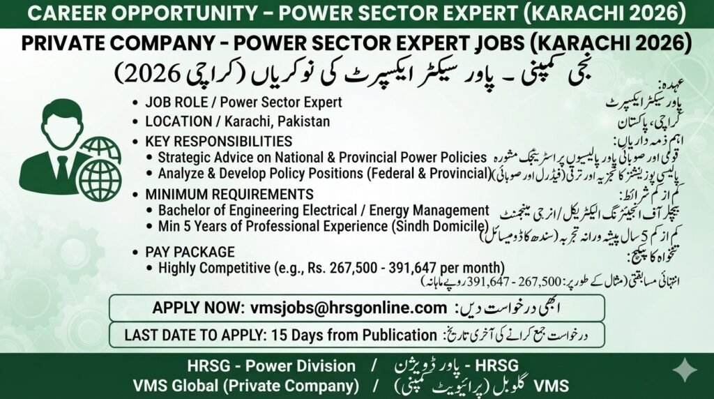Private Company Power Sector Expert Jobs Karachi 2026