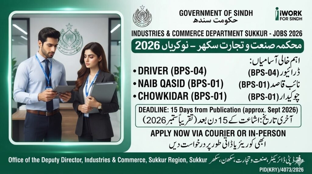 Industries & Commerce Department Sukkur Jobs 2026 – Driver & Naib Qasid Vacancies