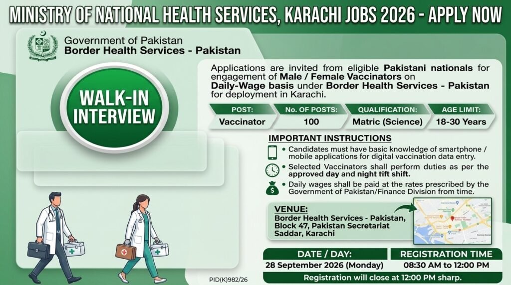 Ministry of National Health Services Karachi Jobs 2026 Apply Now