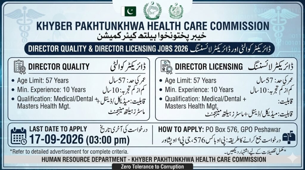 Khyber Pakhtunkhwa Healthcare Commission Jobs 2026 – Director Quality & Director Licensing