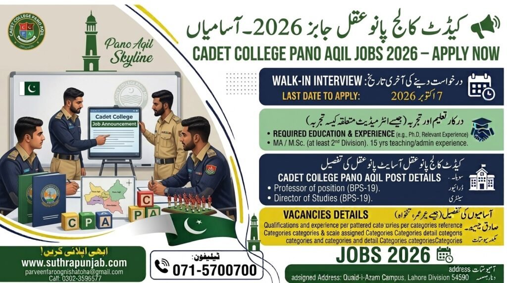 Cadet College Pano Aqil Jobs 2026 Apply Now