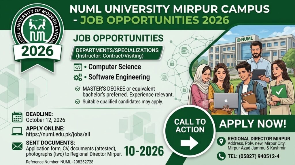 NUML University Mirpur Campus Jobs 2026 Apply Now