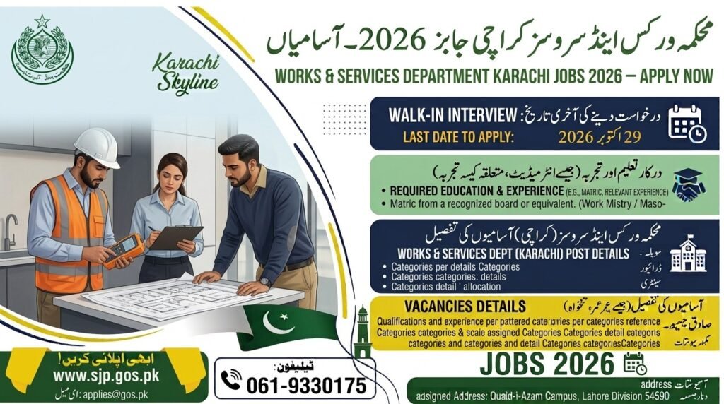 Works & Services Department Karachi Jobs 2026 Apply Now