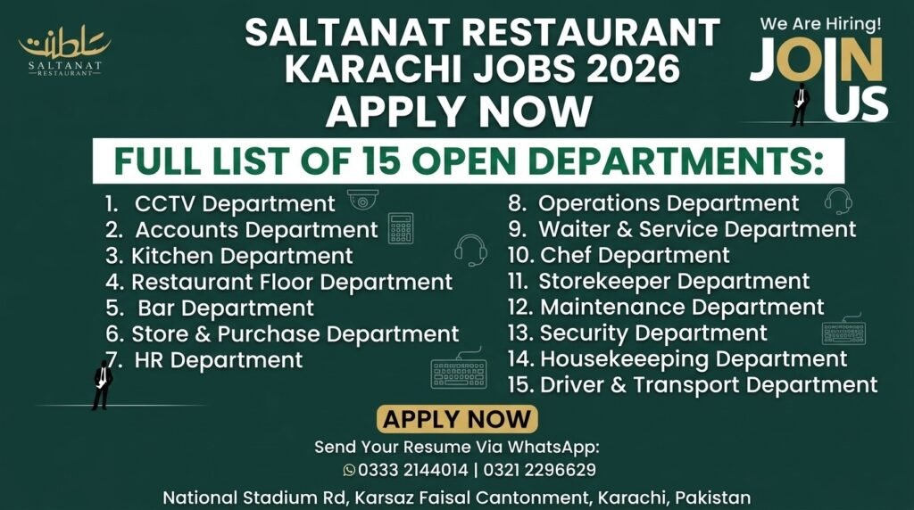 Saltanat Restaurant Karachi Jobs 2026 Apply Now