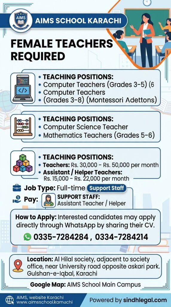AIMS School Jobs 2026 – Female Teaching & Support Staff Apply Now