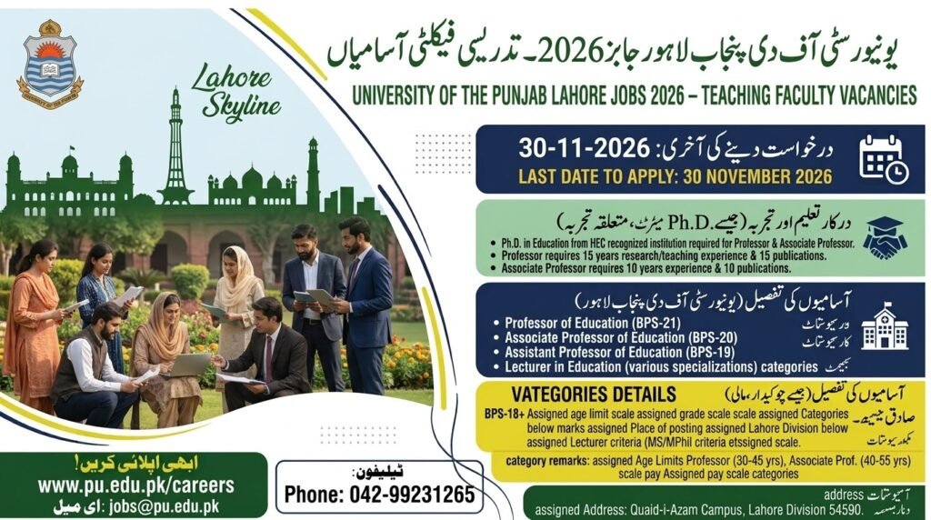 University of Punjab Jobs 2026 Lahore – Teaching Faculty Vacancies