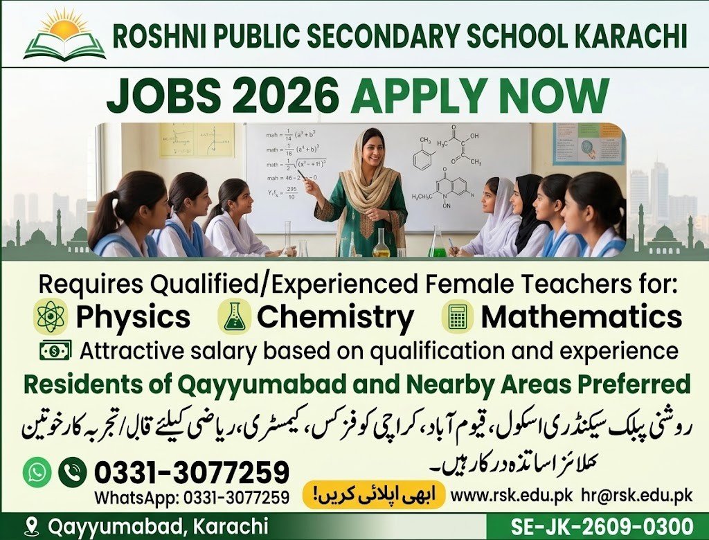 Roshni Public Secondary School Karachi Jobs 2026 Apply Now