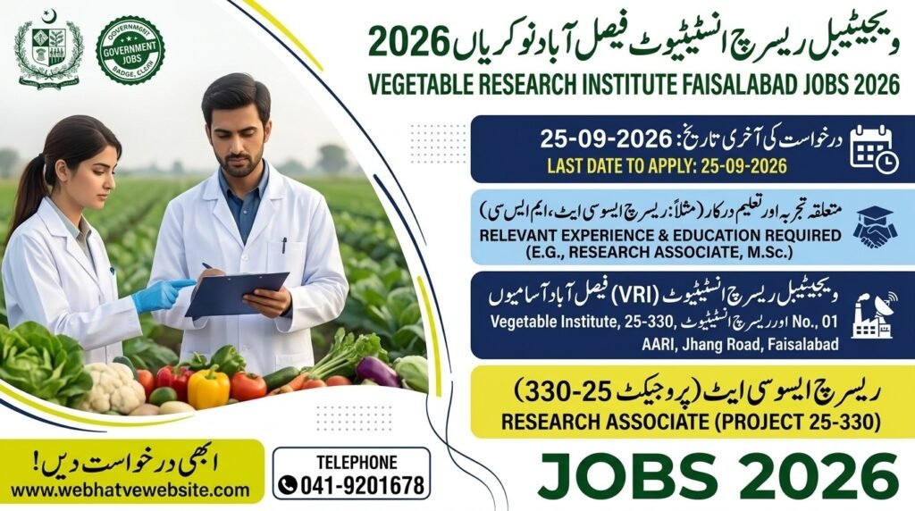 Vegetable Research Institute Faisalabad Jobs 2026