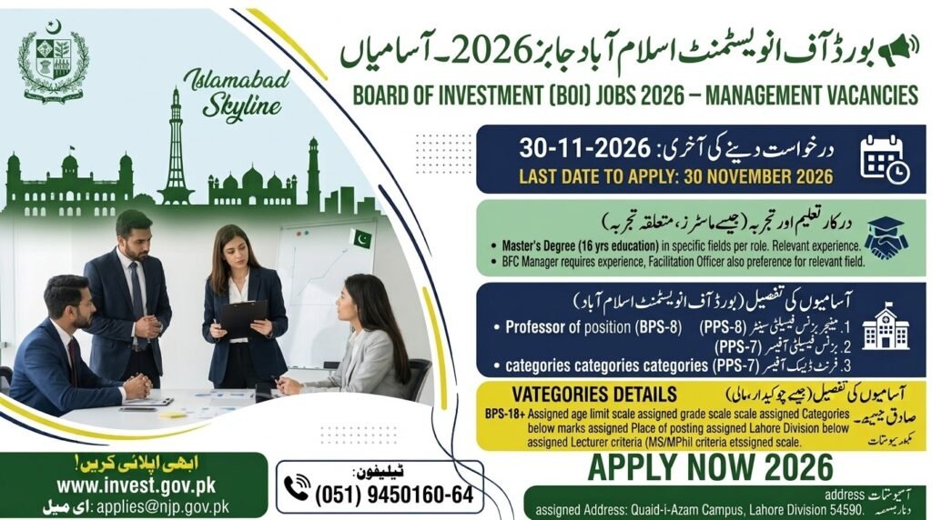 Board of Investment Jobs 2026 Islamabad – Management Vacancies