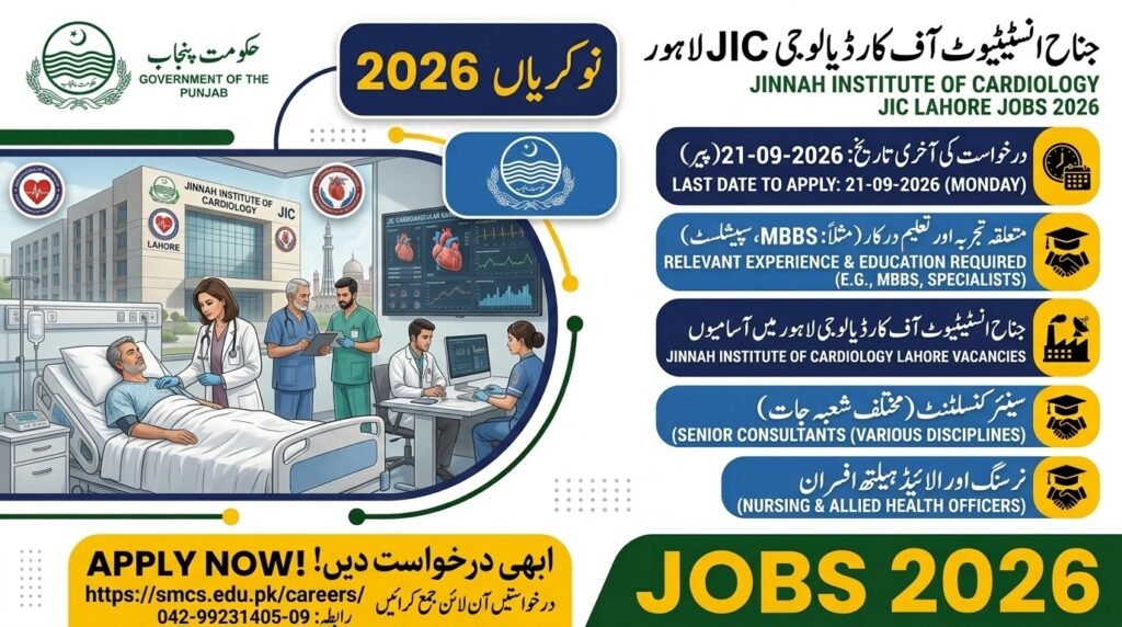 Jinnah Institute of Cardiology JIC Lahore Jobs 2026