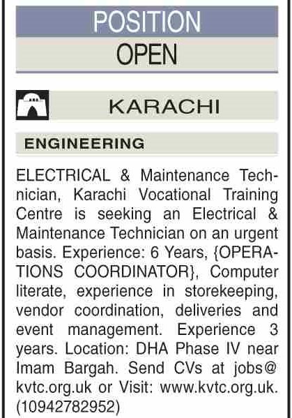 Karachi Vocational Training Centre KVTC Jobs 2026 – Engineering Posts