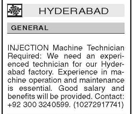 Factory Jobs 2026 – Latest Injection Machine Technician Vacancy 