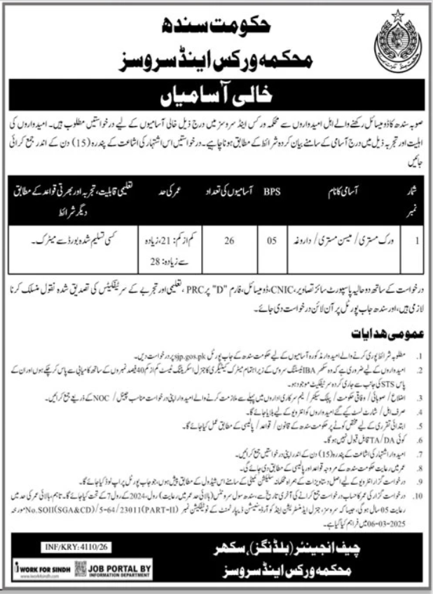 Works & Services Department Jobs 2026 Government 