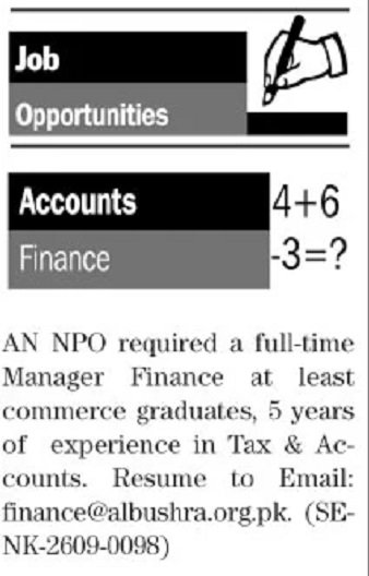 Al Bushra Trust Manager Finance Jobs 2026