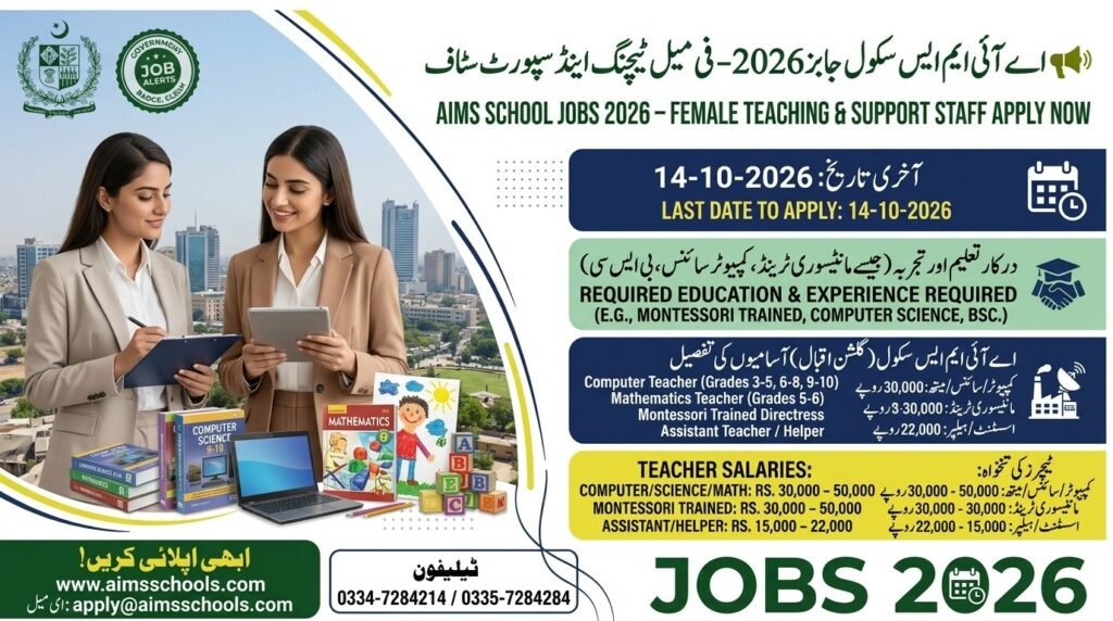 AIMS School Jobs 2026 – Female Teaching & Support Staff Apply Now