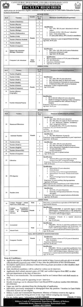 Cantt Public Education System Hyderabad Jobs 2026 Today