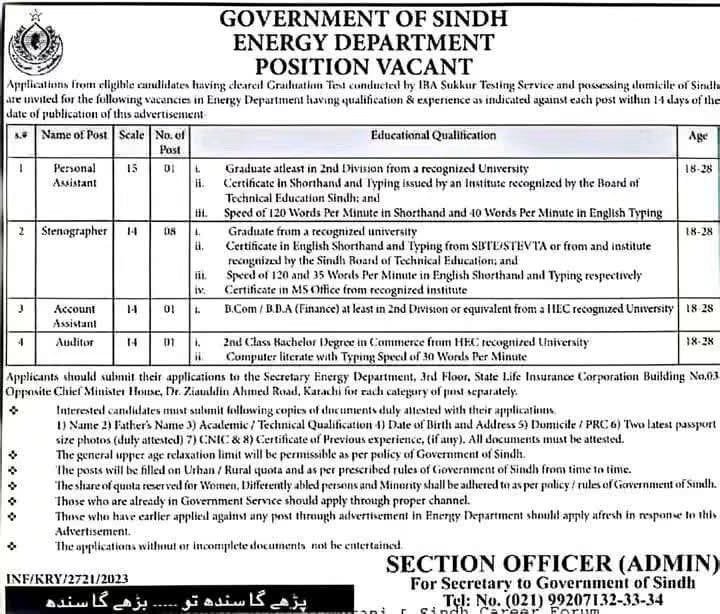 Energy Department Government of Sindh SJP Jobs 2026